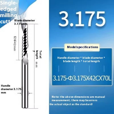 6034 Imported single-flute spiral milling cutter 3.175 PVC acrylic milling cutter for aluminum tungsten steel right-handed advertising engraving machine cutting tool Shandong Denso Pricision Tools Co.,Ltd.